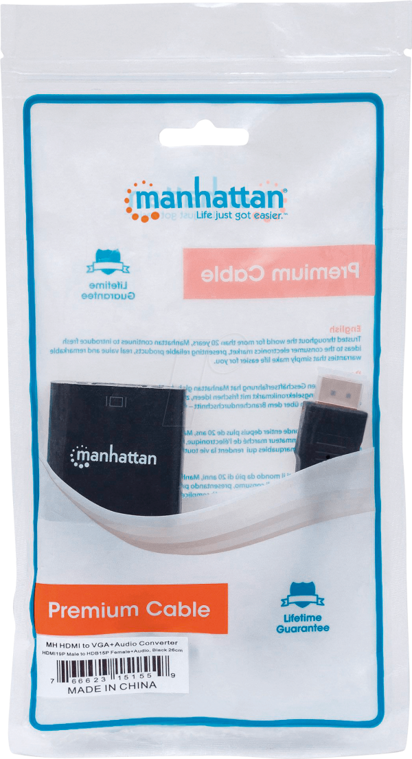 Adaptador de HDMI a VGA premium Manhattan 151559