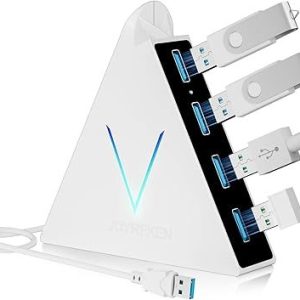 JoyReken HUB USB 3.0 de 4 puertos, concentrador USB vertical de datos con cable extendido de 2 pies.