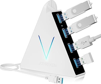 JoyReken HUB USB 3.0 de 4 puertos, concentrador USB vertical de datos con cable extendido de 2 pies.
