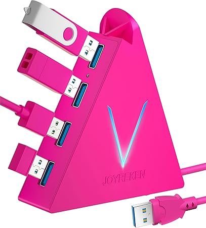 JoyReken HUB USB 3.0 de 4 puertos, concentrador USB vertical de datos con cable extendido de 2 pies. - Imagen 3