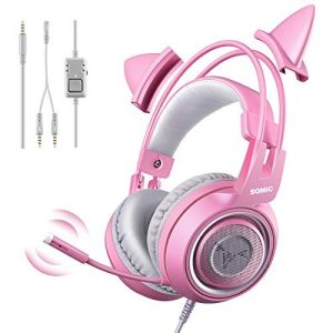 SOMIC G951s Rosado Stereo Gaming Headset con micrófono para PS4, Xbox, PC, teléfono móvil, ruido de 3,5 mm