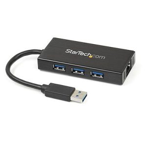 StarTech.com 3 Port Portable USB 3.0 Hub with Gigabit Ethernet ST3300GU3B