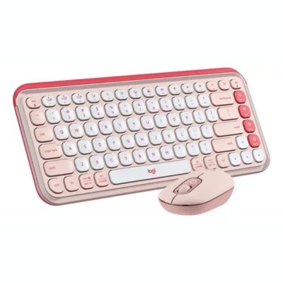 TECLADO Y MOUSE LOGITECH POP ICON COMBO MEMBRANA INALÁMBRICO BLUETOOTH ESPAÑOL 920-013053 ROSADO